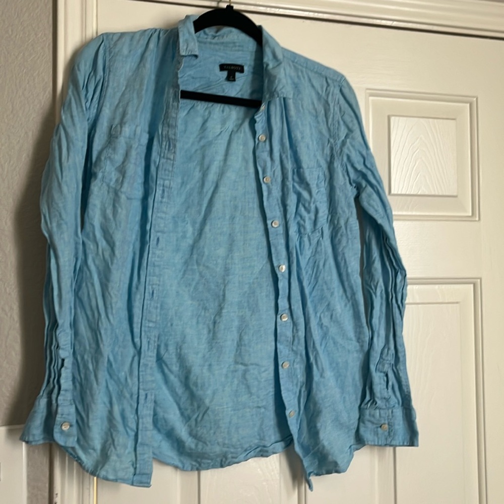 Talbots 100% Linen Roll Tab Sleeve Size Small